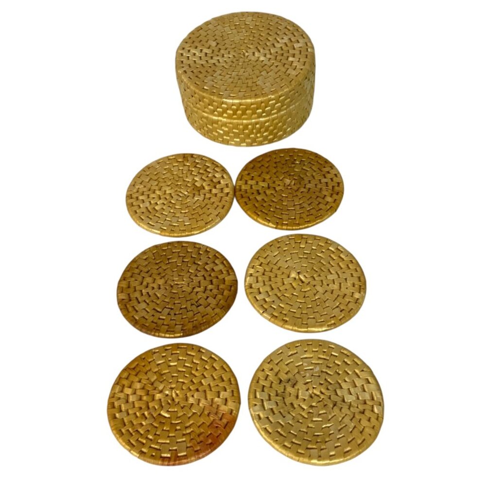 Handwoven Straw Coaster Set With Matching Storage Box Wicker Kitchen Decor - Picture 2 of 5
